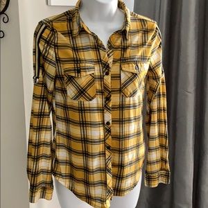 Yellow & navy plaid button down
